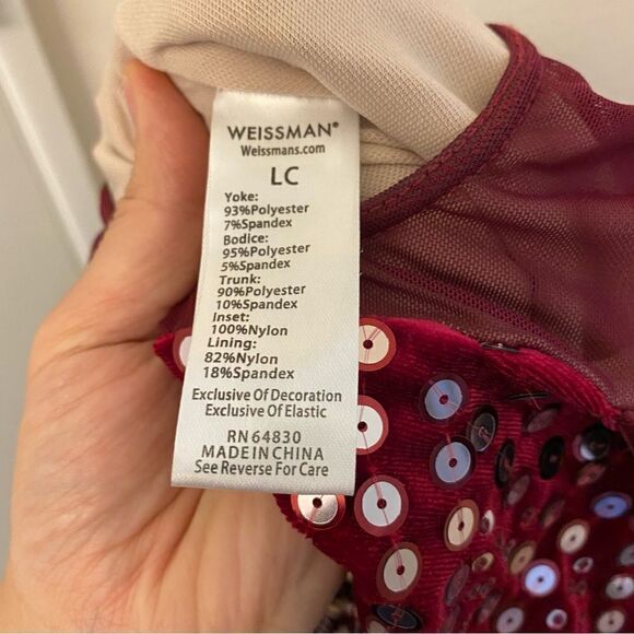 Weissman dance costume burgundy red sequin velvet Dream Glow 14684 LC, SC - Picture 4 of 12